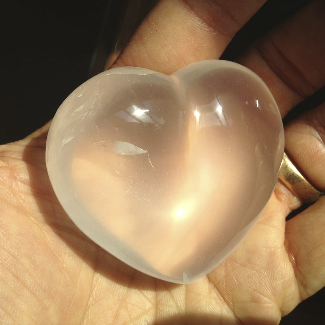 Foggy (or Girasol) Quartz represents the unknown, or unknowable, and is (as such) oddly reassuring, in the shape of a Heart.