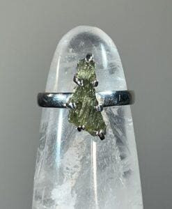 Moldavite ring (rough) prong set Sterling US size 8 (2.8gr) healing crystal