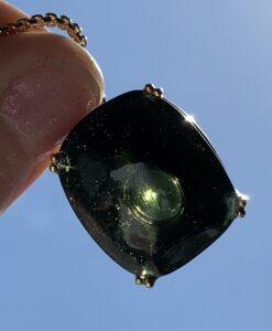 Moldavite pendant (faceted) 14K Gold w bubble cab/facet healing crystal