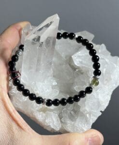Moldavite bracelet (bead) 6mm large stretchy w Onyx healing crystal