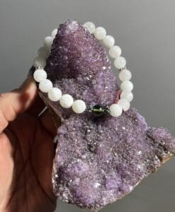 Moldavite bracelet (bead) 7.5mm medium stretchy w Moonstone healing crystal