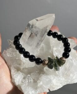 Moldavite bracelet (rough) 3-chip natural healing crystal with Moonstone