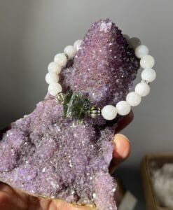 Moldavite bracelet (rough) 4-chip natural healing crystal with Moonstone