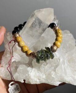 Moldavite bracelet (rough) 4-chip natural with yellow picture Jasper